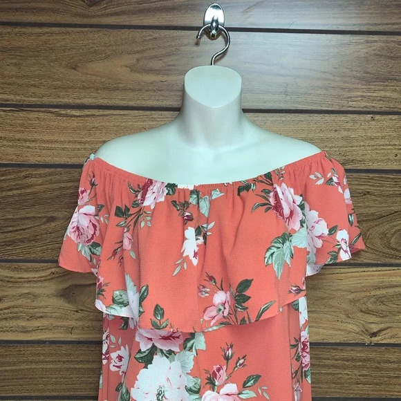 Bobeau orange floral on/off shoulder top size M - Picture 2 of 6